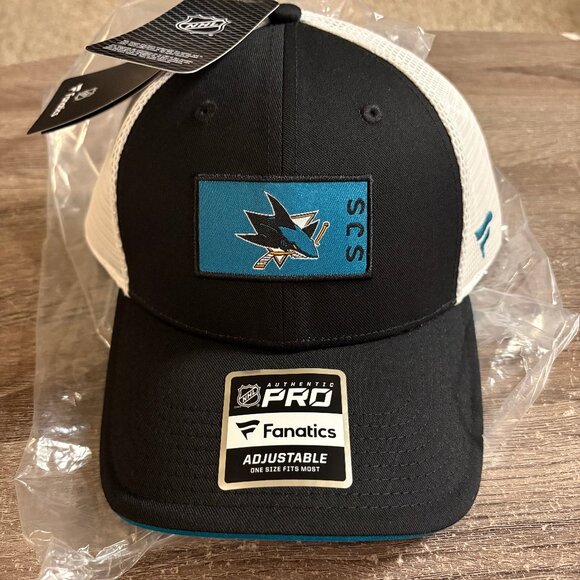 Men's San Jose Sharks Fanatics Black/White Authentic Pro Snapback Hat - Picture 1 of 2
